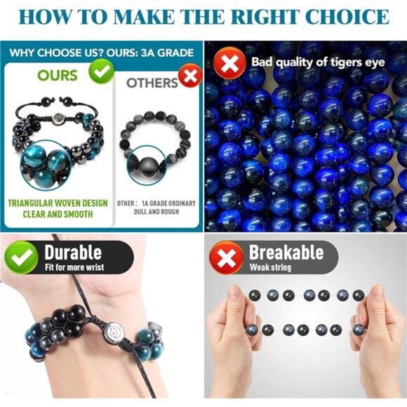 Mens Womens Triple Protection Bracelet Energy Crystal Handmade Healing Stone Jew - Picture 3 of 7